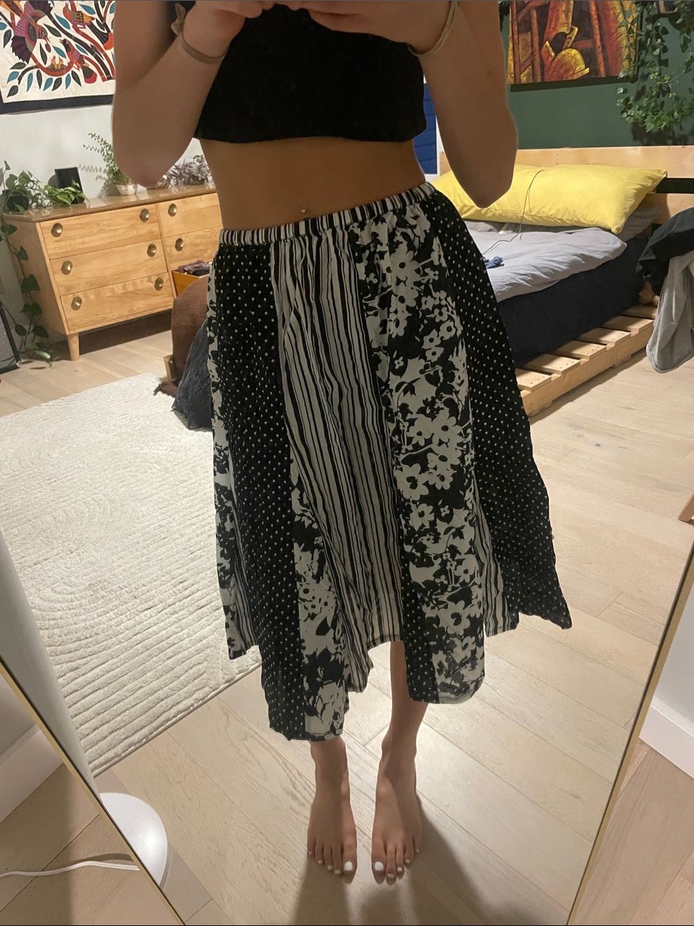 Black & White Patchwork Midi Skirt